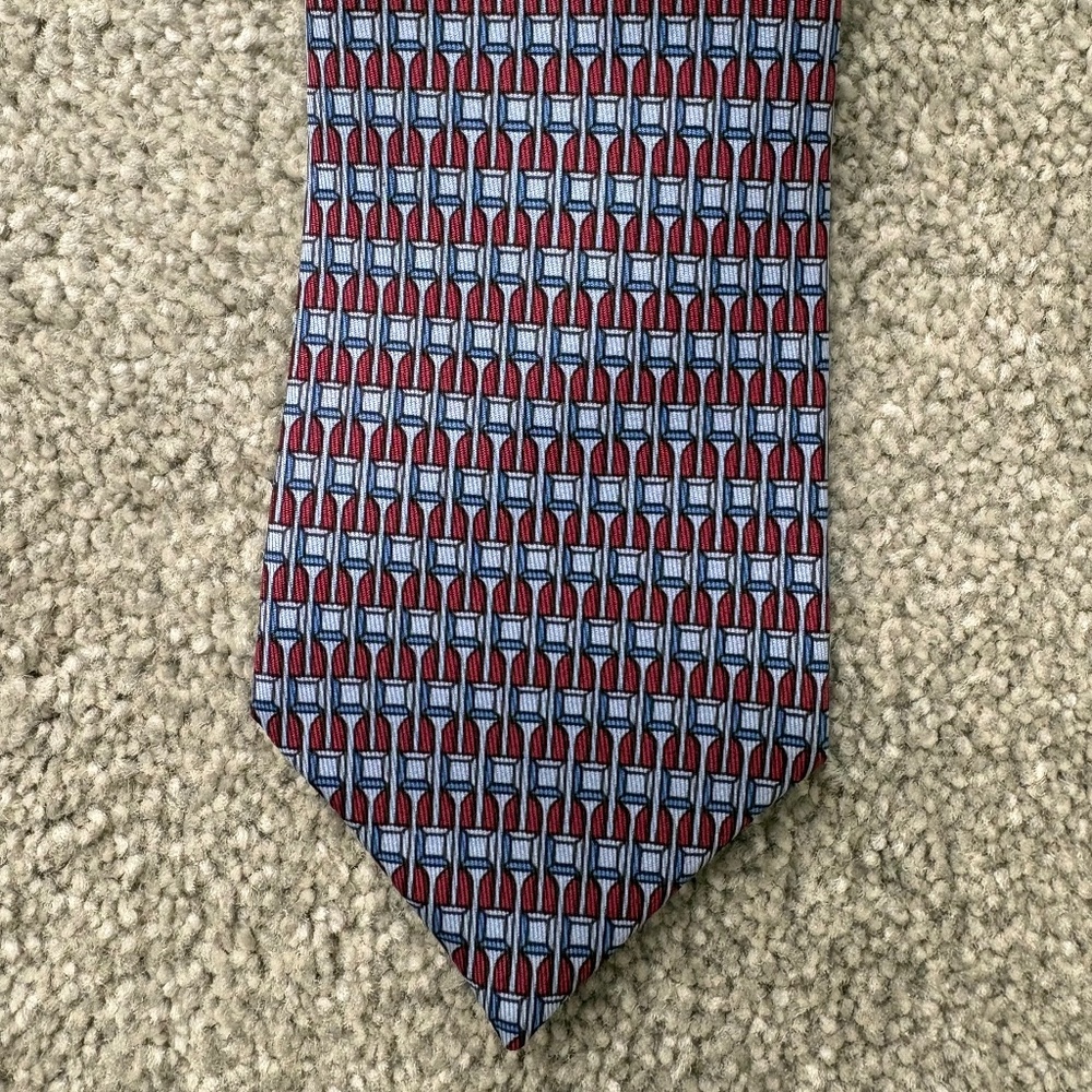 AUTHENTIC Hermès Paris Silk Tie | Red & Blue Geometric | 934 IA